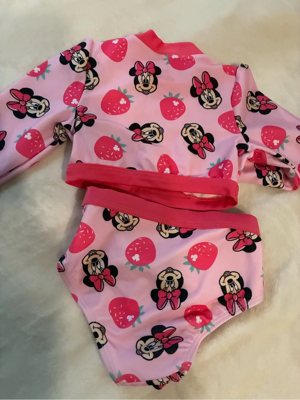 Disney Pink Minnie Mouse Strawberry Rash Guard Bikini Set